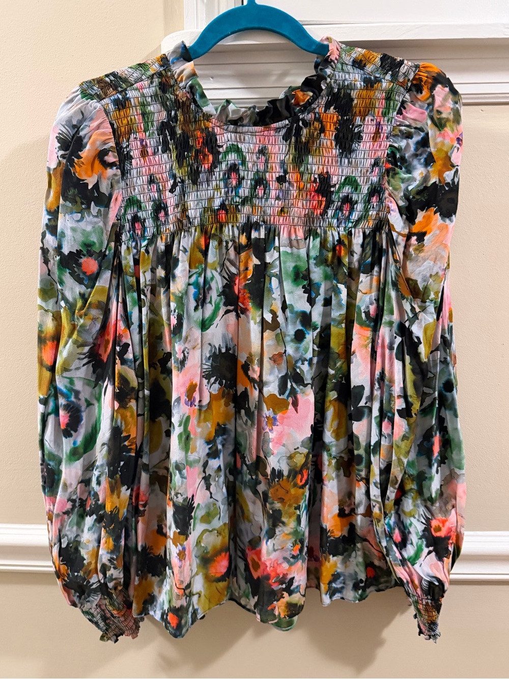 Marie Oliver Floral Smocked Peasant Blouse - Pink Multi